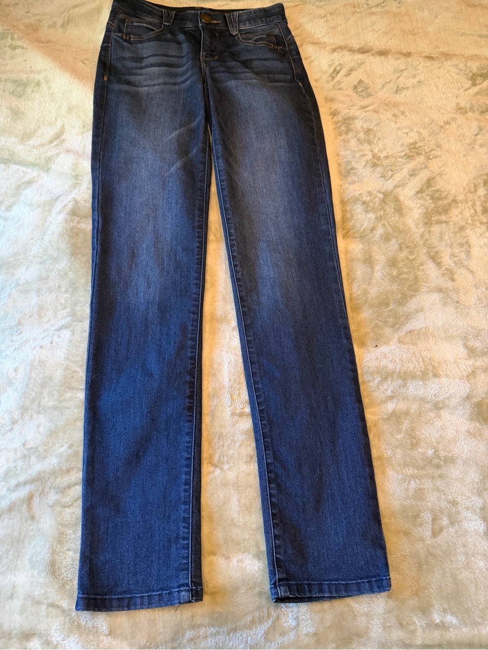 Democracy Straight Leg Dark Blue Denim Jeans with Brass Button Sz 0